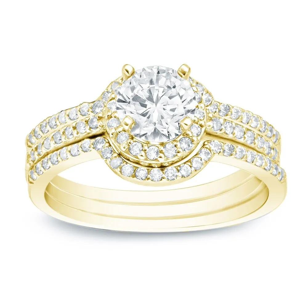 Auriya 1 1/4ctw Round Diamond Halo Engagement Ring and Wedding Band 3-Pc. Set 14k Gold sold by Zulily product image thumbnail 2