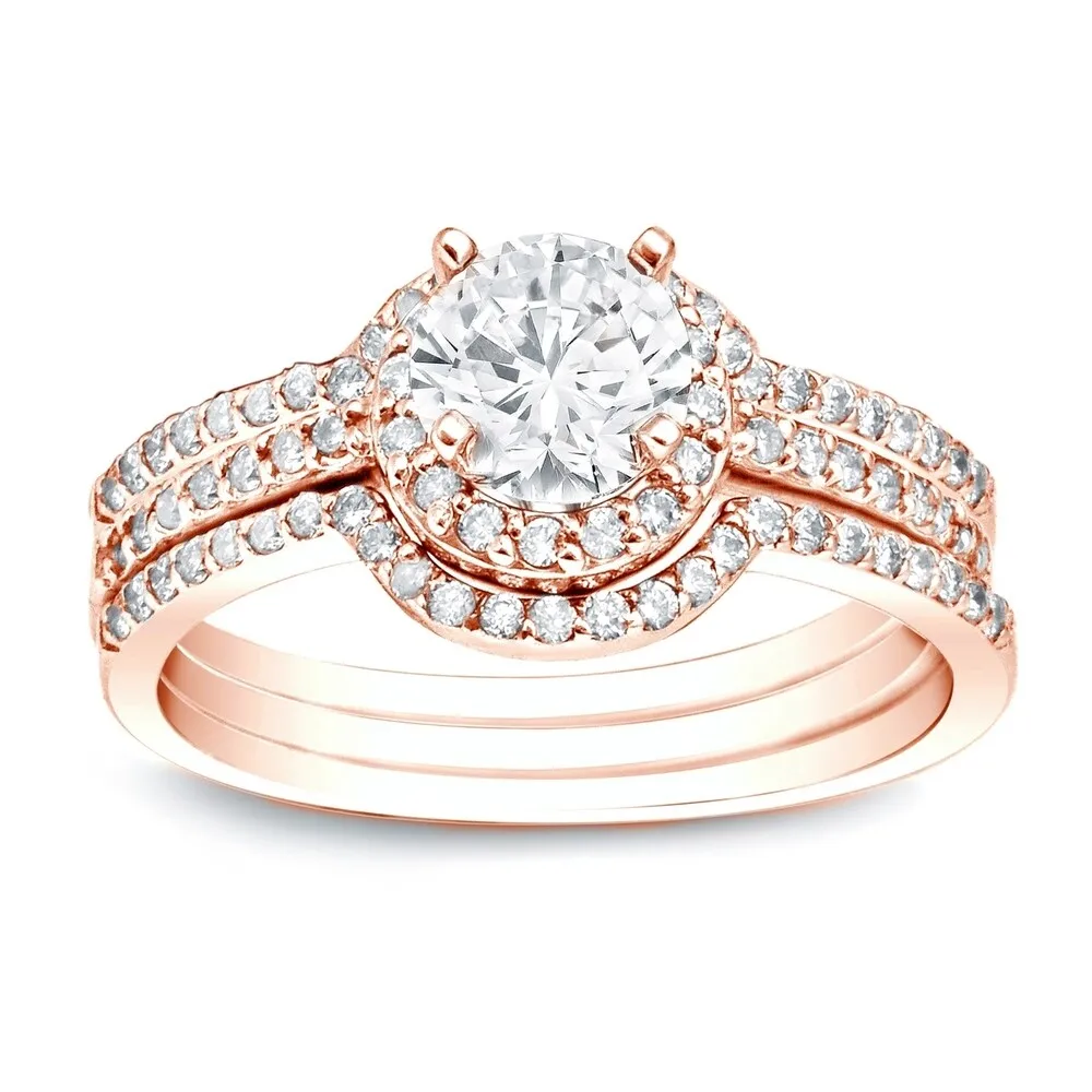 Auriya 1 1/4ctw Round Diamond Halo Engagement Ring and Wedding Band 3-Pc. Set 14k Gold sold by Zulily product image thumbnail 3