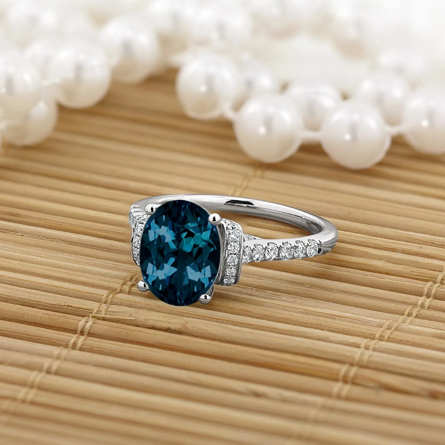Auriya Modern 2 3/8ct Oval London-blue Topaz and Diamond Engagement Ring 3/8cttw 14k Gold sold by Zulily