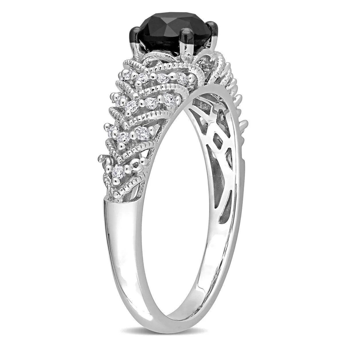 Miadora 4/5ct TDW Round-cut Black and White Diamond Vintage Chevron Engagement Ring 14k White Gold sold by Zulily product image thumbnail 3