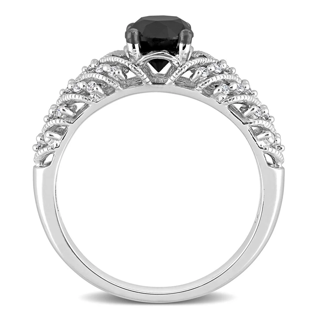 Miadora 4/5ct TDW Round-cut Black and White Diamond Vintage Chevron Engagement Ring 14k White Gold sold by Zulily product image thumbnail 4