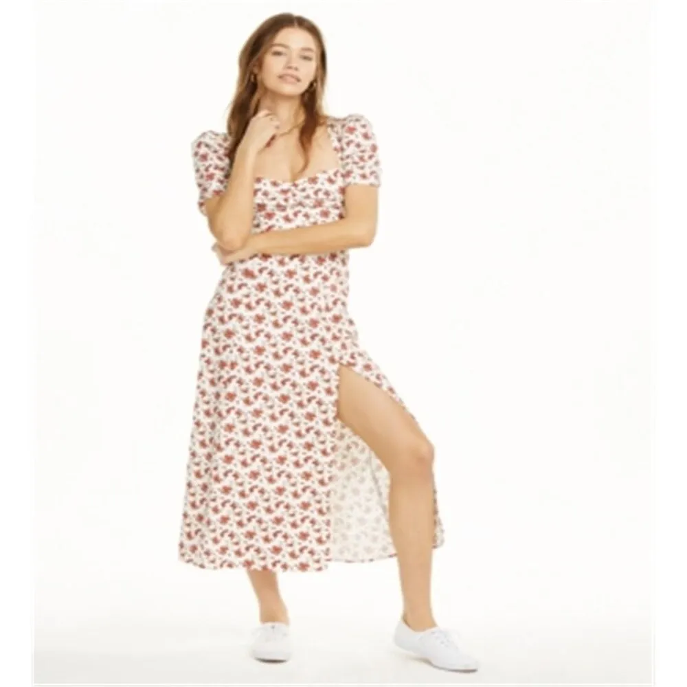 Danielle Bernstein Women's Floral Short Sleeve Queen Anne Neckline Tea Length Shift Dress White Size 8 sold by Zulily