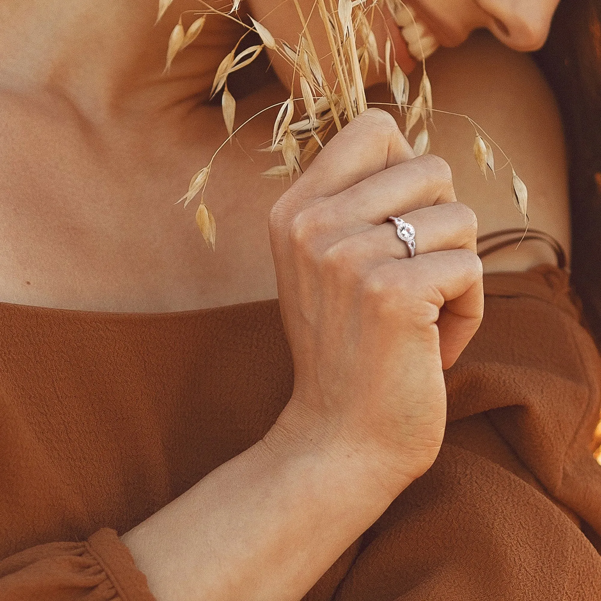 Miadora 1ct TGW White Sapphire 3-Stone Ring with 1/8ct TW Diamond Halo in 14k White Gold sold by Zulily product image thumbnail 5