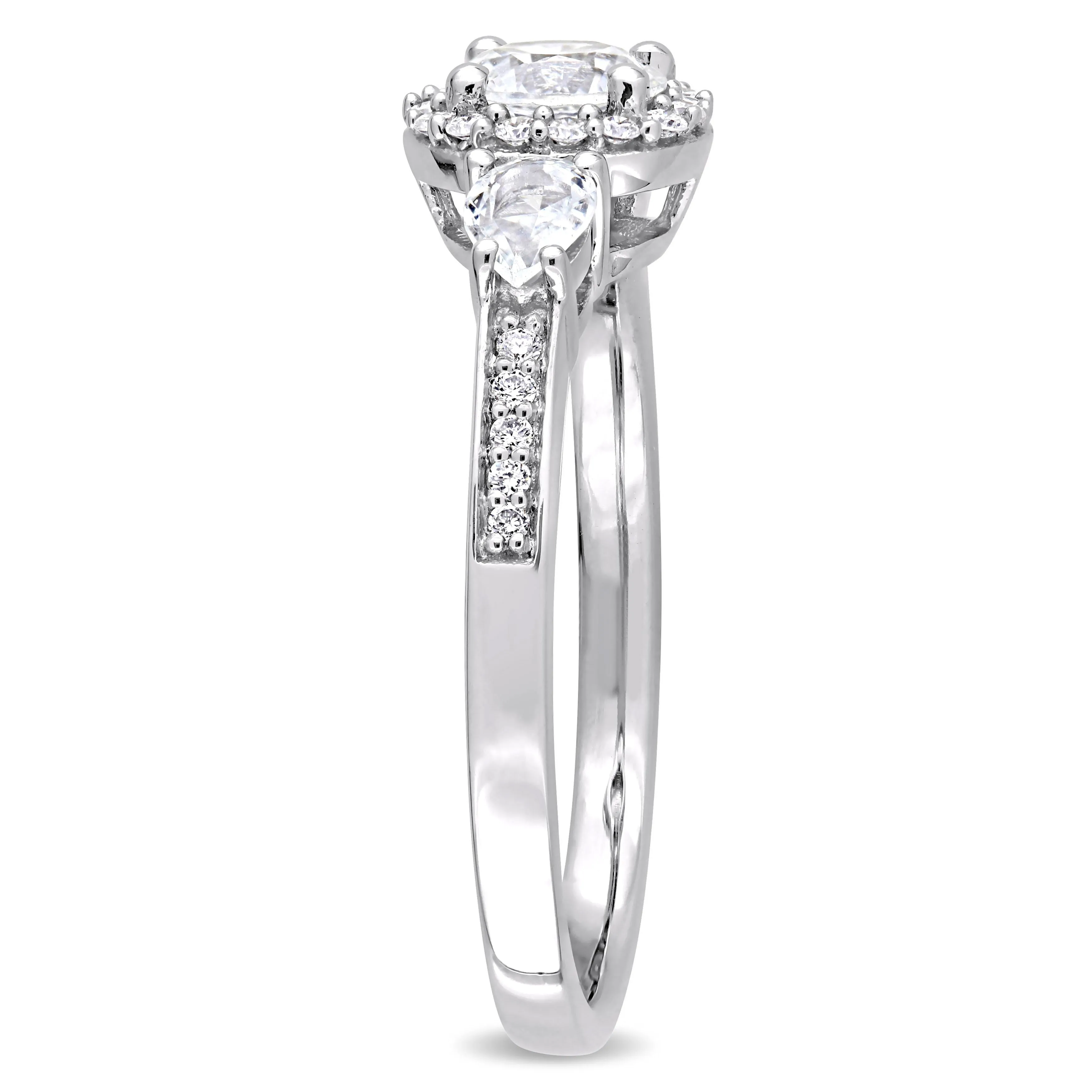 Miadora 1ct TGW White Sapphire 3-Stone Ring with 1/8ct TW Diamond Halo in 14k White Gold sold by Zulily product image thumbnail 2