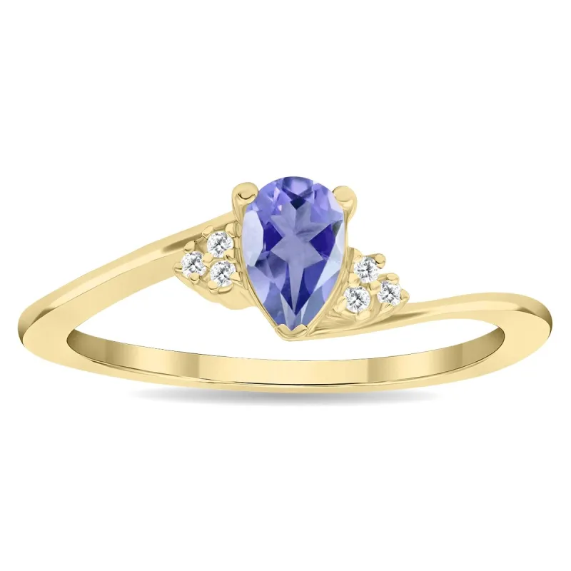 Women's Pear Shaped Tanzanite and Diamond Tierra Ring in 10K Yellow Gold sold by Zulily