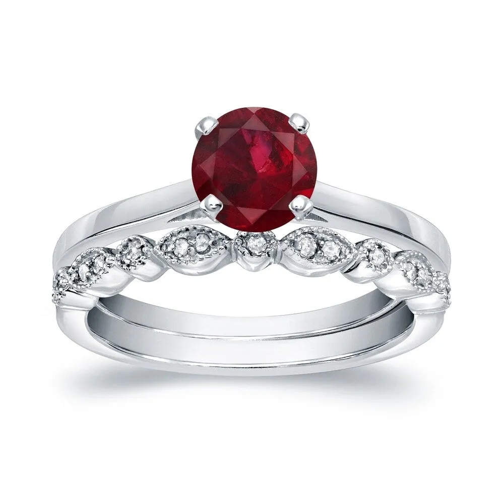 Auriya Vintage Stackable 3/5ct Red Ruby Solitaire and 1/6ctw Diamond Engagement Ring Set 14k Gold sold by Zulily product image thumbnail 2