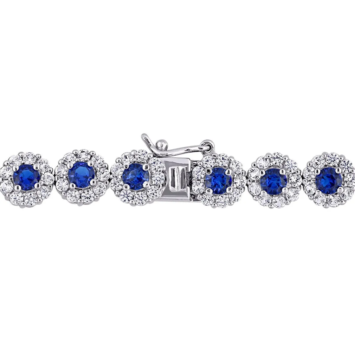 11-1/3ct TGW Created Blue and White Sapphire Halo Floral Tennis Bracelet in Sterling Silver by Miadora - 7 in x 7.5 mm x 3 mm sold by Zulily product image thumbnail 3