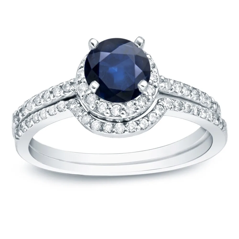 Auriya Platinum 3/5ct Blue Sapphire and 2/5ct TDW Round Halo Diamond Engagement Ring Set sold by Zulily