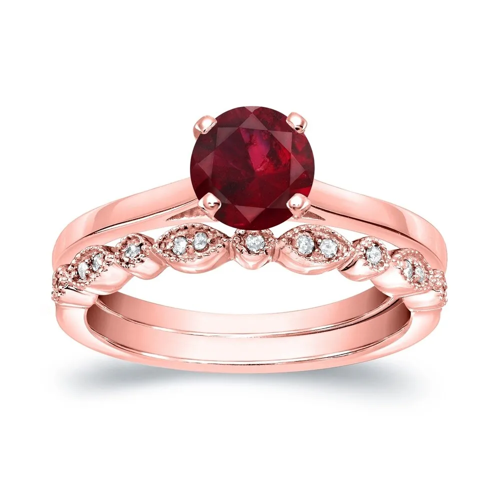 Auriya Vintage Stackable 3/5ct Red Ruby Solitaire and 1/6ctw Diamond Engagement Ring Set 14k Gold sold by Zulily