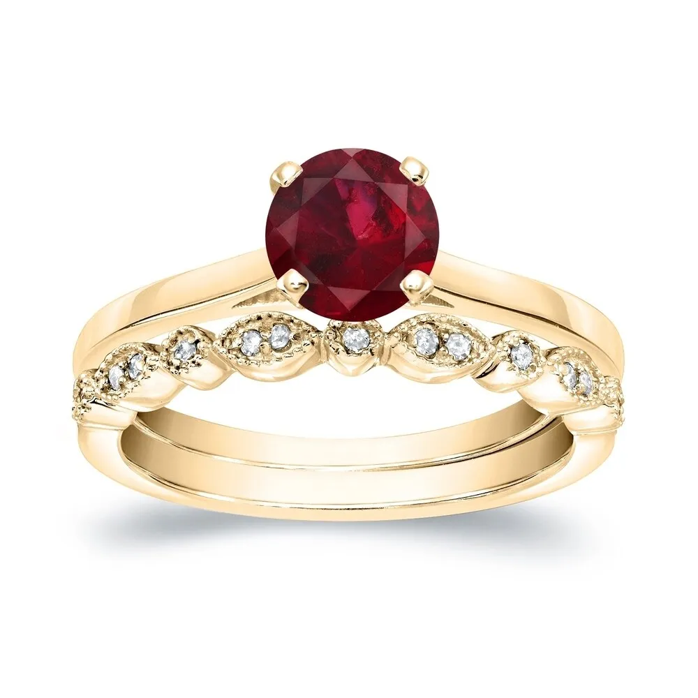 Auriya Vintage Stackable 3/5ct Red Ruby Solitaire and 1/6ctw Diamond Engagement Ring Set 14k Gold sold by Zulily product image thumbnail 3