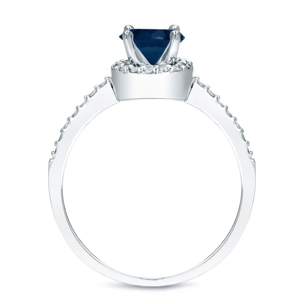 Auriya Platinum 3/5ct Blue Sapphire and 2/5ct TDW Round Halo Diamond Engagement Ring Set sold by Zulily product image thumbnail 3
