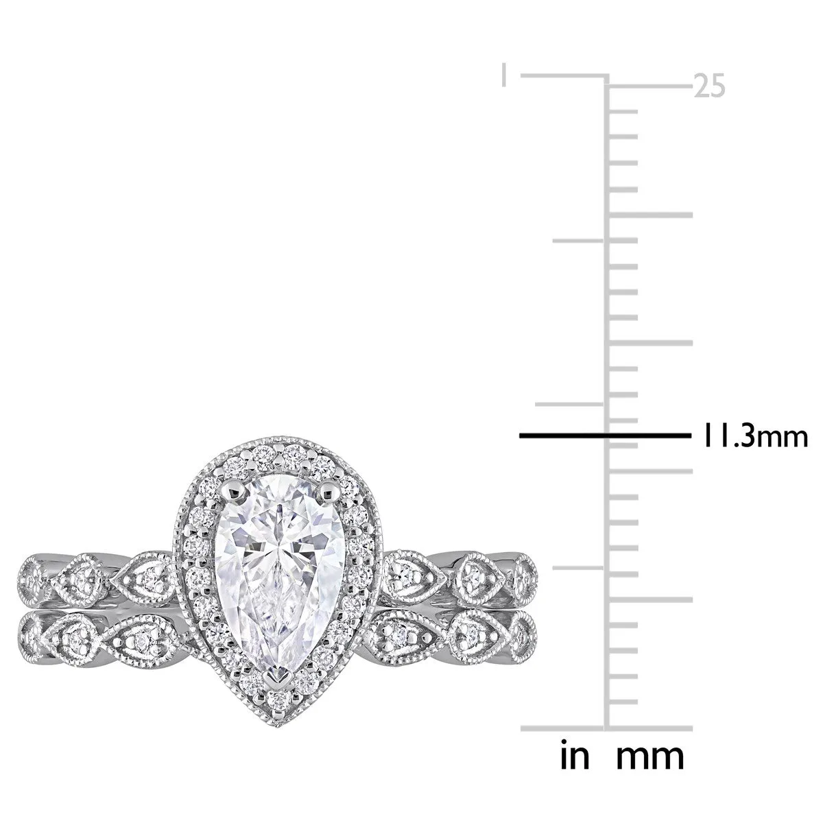 Miadora 1 1/6ct DEW Pear-cut Moissanite Halo Teardrop Bridal Ring Set in Sterling Silver sold by Zulily product image thumbnail 4