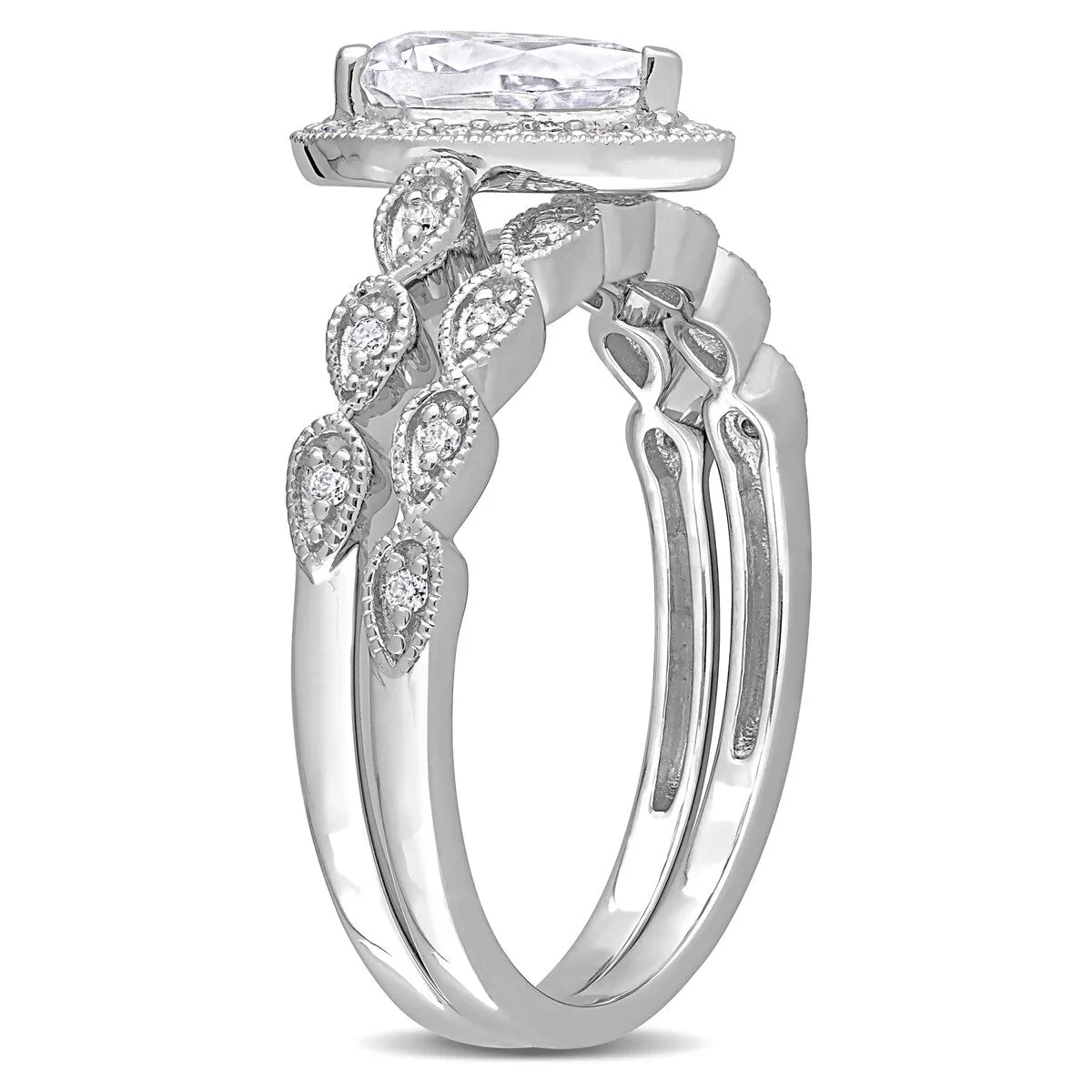 Miadora 1 1/6ct DEW Pear-cut Moissanite Halo Teardrop Bridal Ring Set in Sterling Silver sold by Zulily product image thumbnail 2