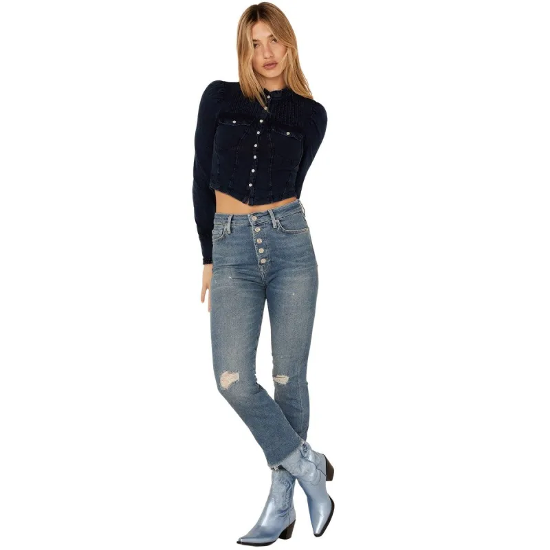 JEN7 Women's Luxe Vintage Ultra High Rise Slim Kick Flare Jeans Blue Size 32 sold by Zulily