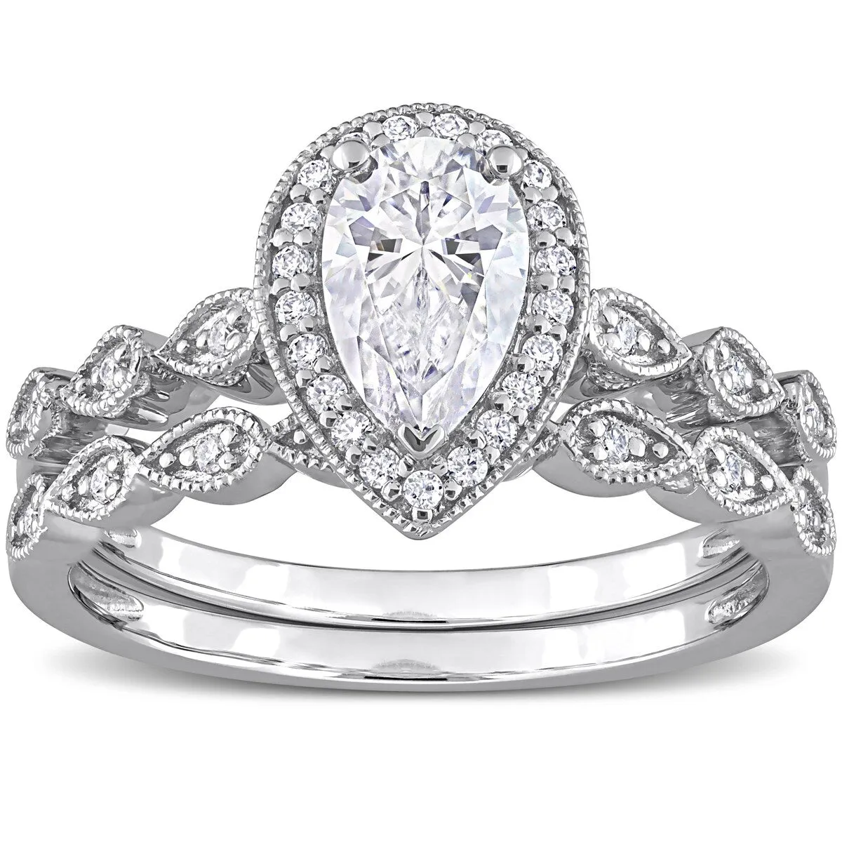 Miadora 1 1/6ct DEW Pear-cut Moissanite Halo Teardrop Bridal Ring Set in Sterling Silver sold by Zulily