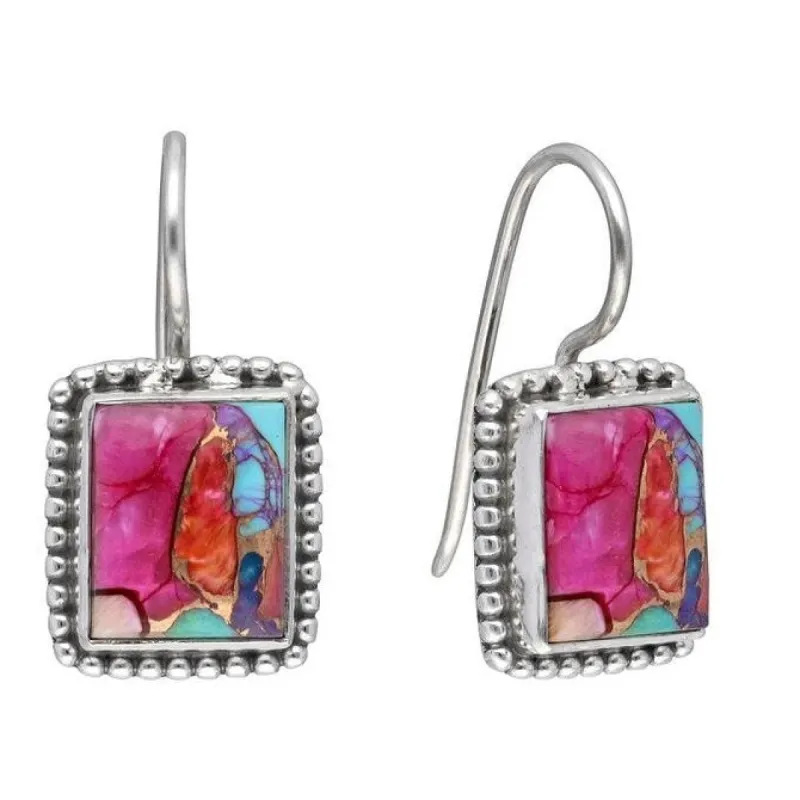 Sterling Silver Pink Oyster Copper Turquoise Bohemian Dangle Earring sold by Zulily
