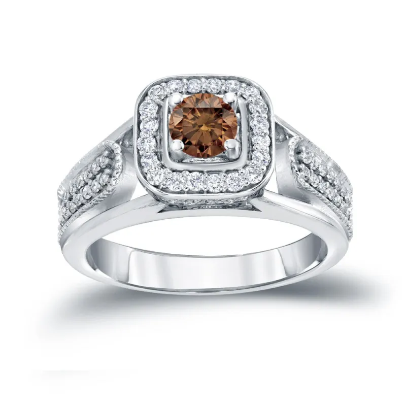 Auriya Modern 1/2ct TDW Brown Diamond Halo Engagement Ring 14k Gold made by Zulily