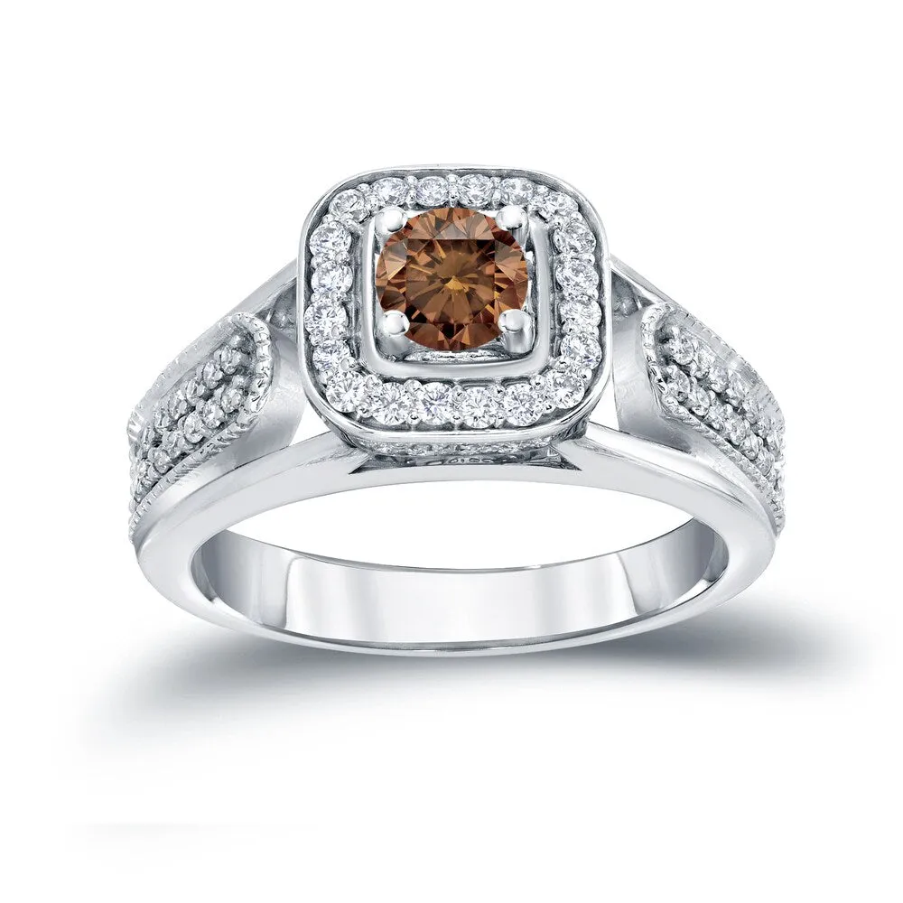Auriya Modern 1/2ct TDW Brown Diamond Halo Engagement Ring 14k Gold sold by Zulily