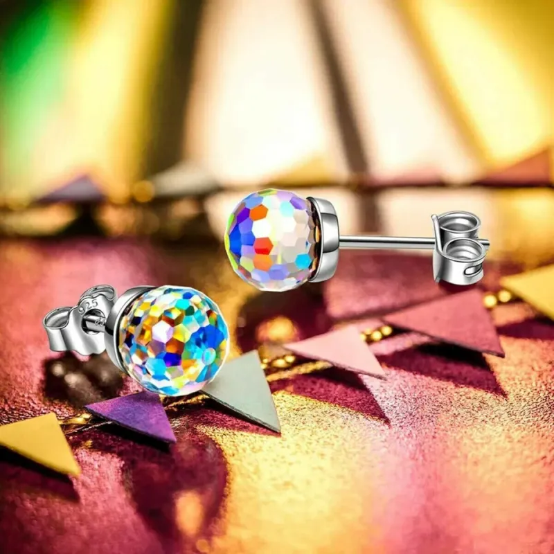 Aurora Borealis Disco Ball Round Crystal Stud Earrings sold by Zulily