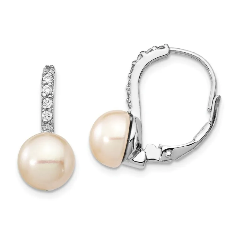 Curata 925 Sterling Silver 7x17mm Cultured Pearl & CZ Cubic Zirconia Lever-back Earrings sold by Zulily