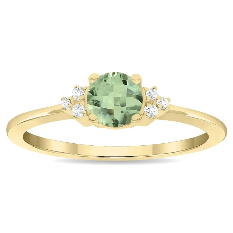 Women's Round Shaped Green Amethyst and Diamond Half Moon Ring in 10K Yellow Gold sold by Zulily
