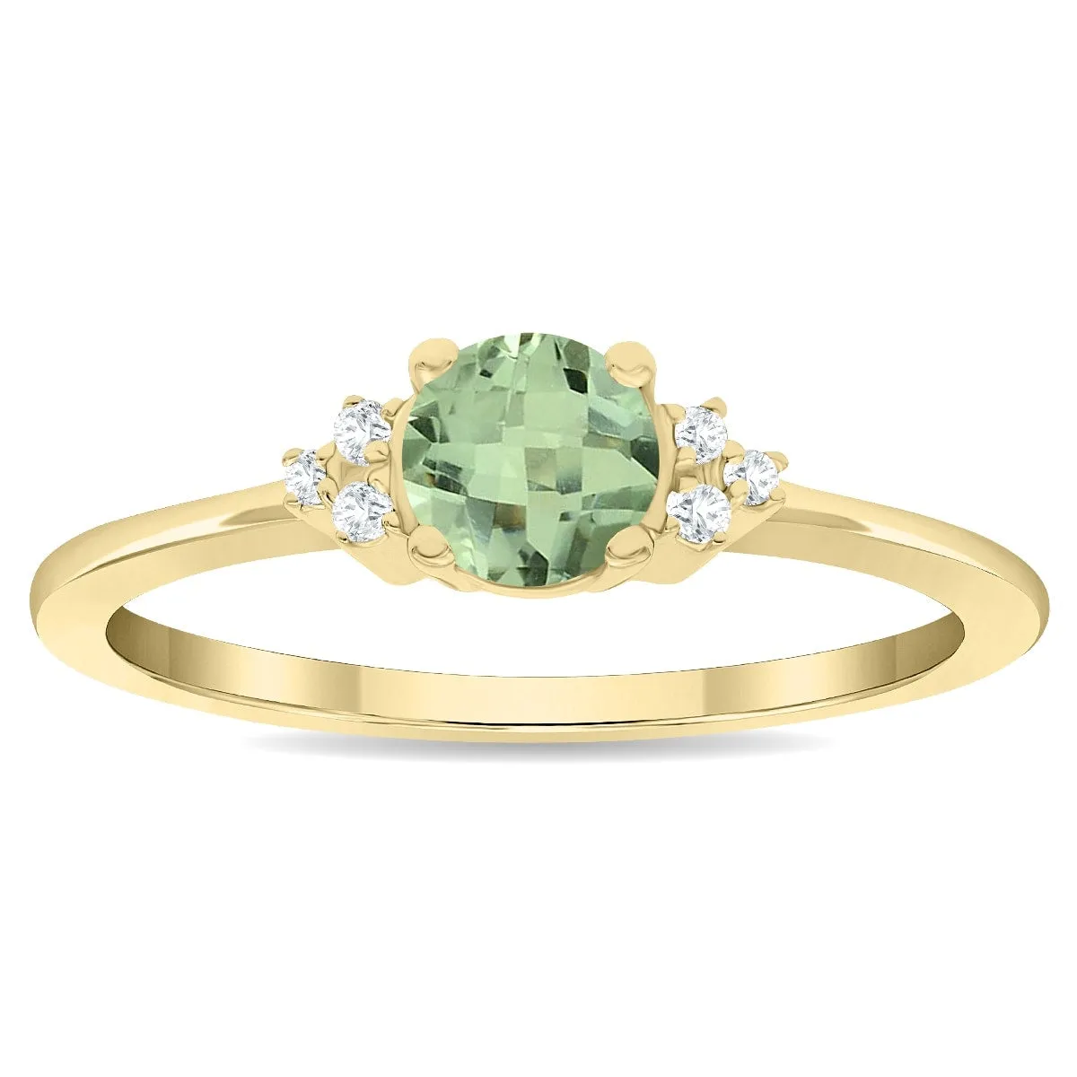 Women's Round Shaped Green Amethyst and Diamond Half Moon Ring in 10K Yellow Gold sold by Zulily