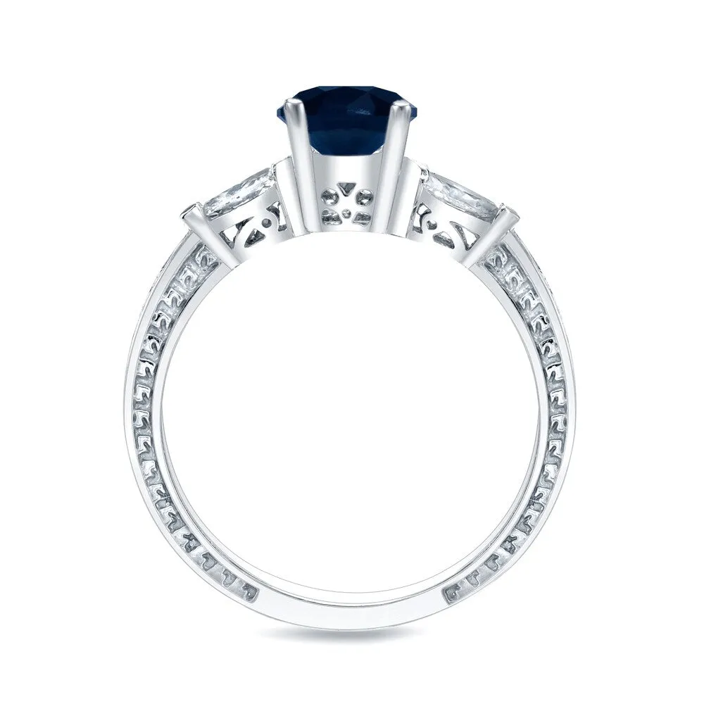 Auriya Platinum 1/2ct Vintage Sapphire & 3-Stone Diamond Engagement Ring Set 1/3ctw sold by Zulily product image thumbnail 3