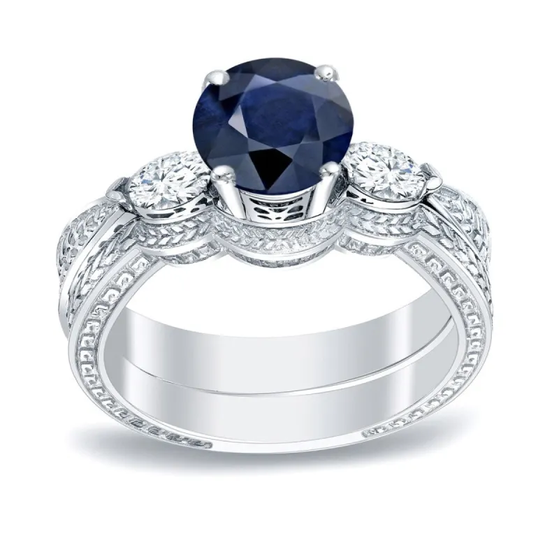 Auriya Platinum 1/2ct Vintage Sapphire & 3-Stone Diamond Engagement Ring Set 1/3ctw sold by Zulily