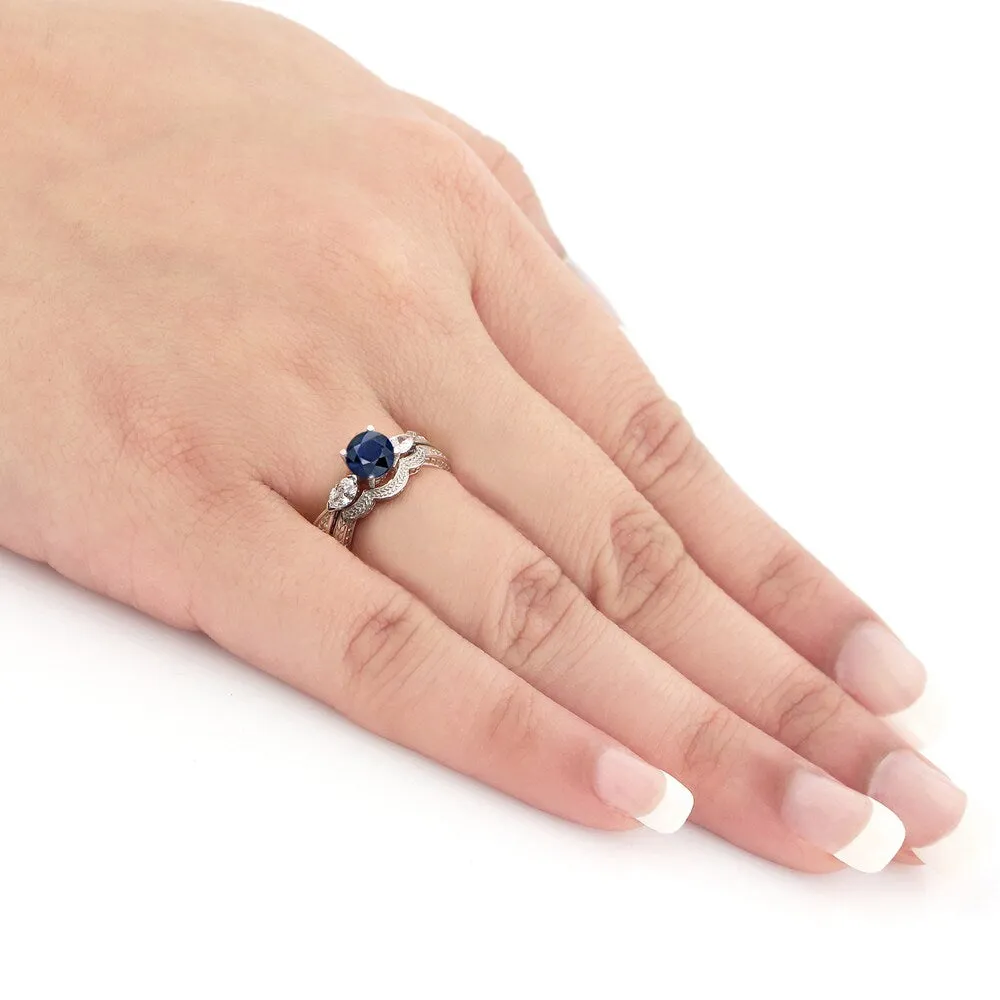 Auriya Platinum 1/2ct Vintage Sapphire & 3-Stone Diamond Engagement Ring Set 1/3ctw sold by Zulily product image thumbnail 4