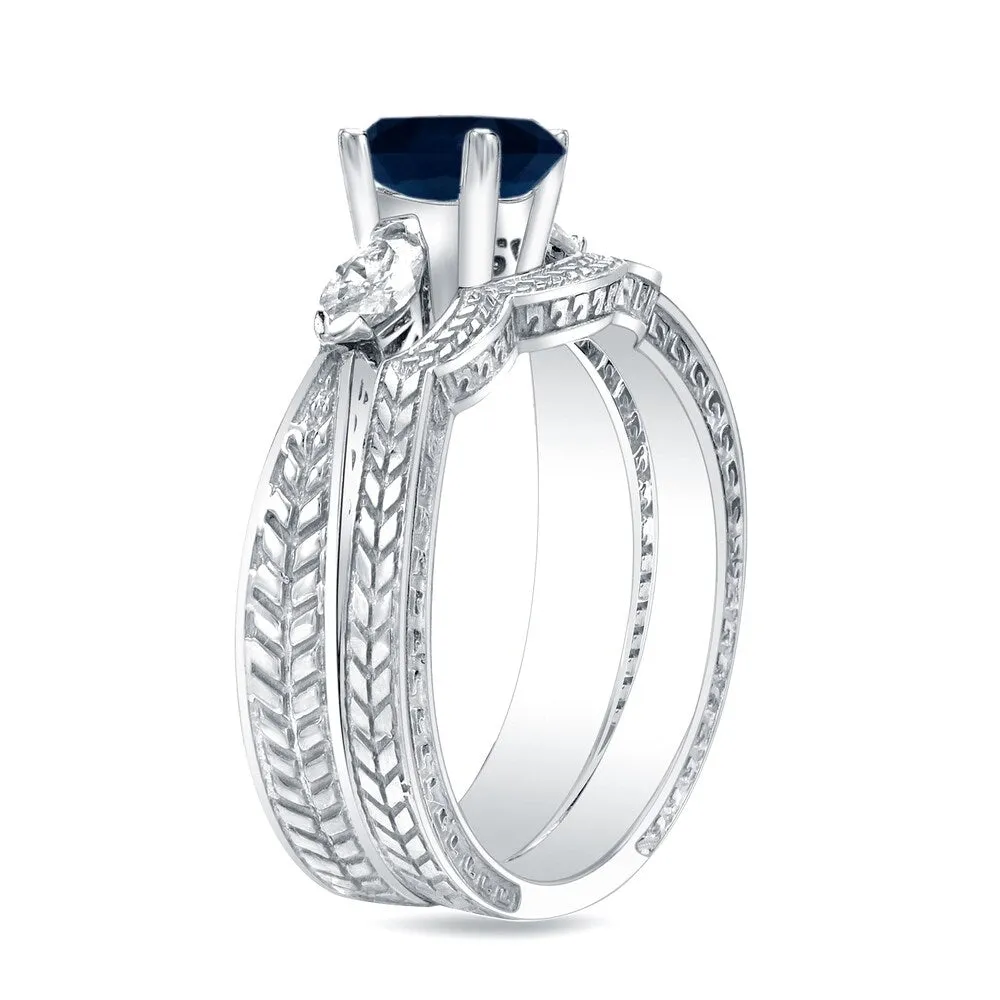 Auriya Platinum 1/2ct Vintage Sapphire & 3-Stone Diamond Engagement Ring Set 1/3ctw sold by Zulily product image thumbnail 2