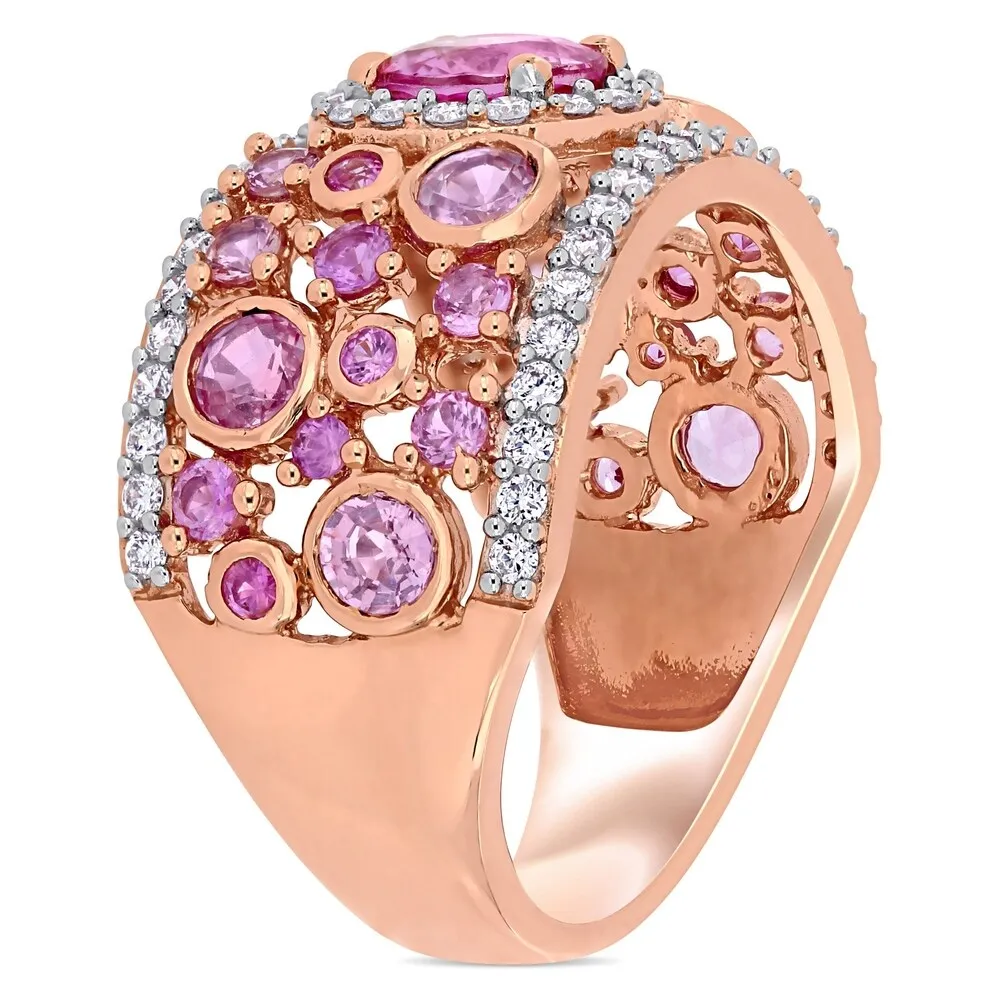 Miadora 14k Rose Gold Pink Sapphire and 1/2ct TDW Diamond Cluster Band Ring sold by Zulily product image thumbnail 2