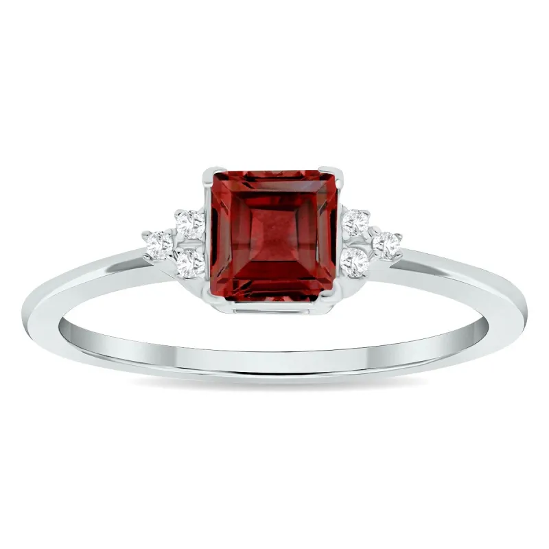 Women's Princess Cut Garnet and Diamond Half Moon Ring in 10K White Gold sold by Zulily