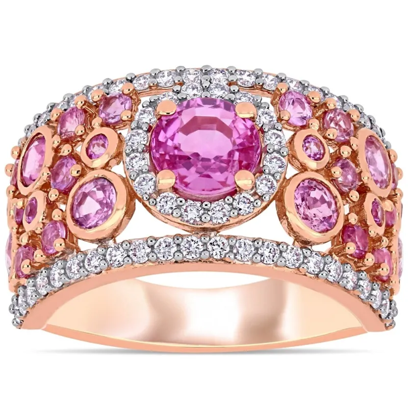 Miadora 14k Rose Gold Pink Sapphire and 1/2ct TDW Diamond Cluster Band Ring sold by Zulily