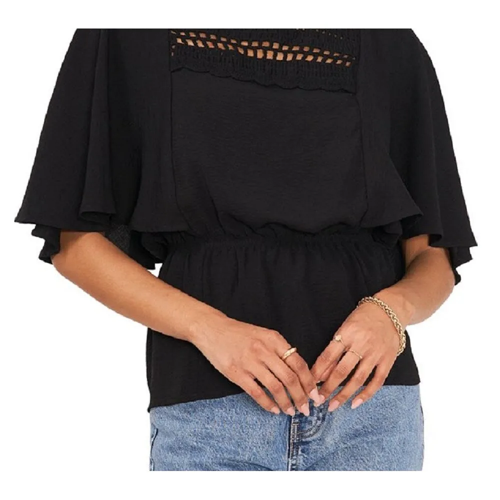 Vince Camuto Women's Crochet Yoke Peplum Blouse Black Size X-Small sold by Zulily product image thumbnail 3