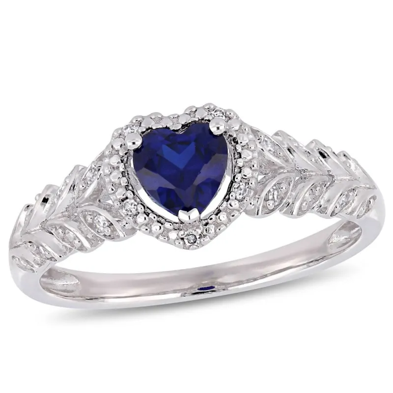 Miadora 10k White Gold Created Blue Sapphire and Diamond Heart Halo Ring sold by Zulily