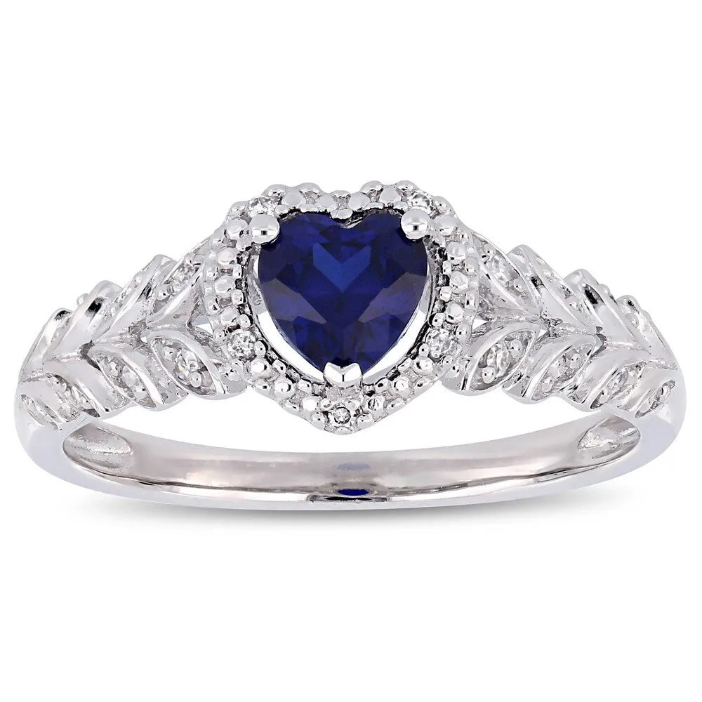 Miadora 10k White Gold Created Blue Sapphire and Diamond Heart Halo Ring sold by Zulily product image thumbnail 2