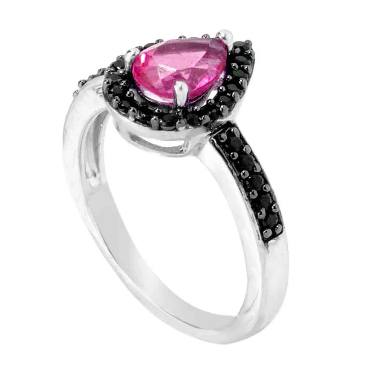 Sterling Silver with Rubellite Tourmaline and Black Spinel Halo Ring sold by Zulily product image thumbnail 2