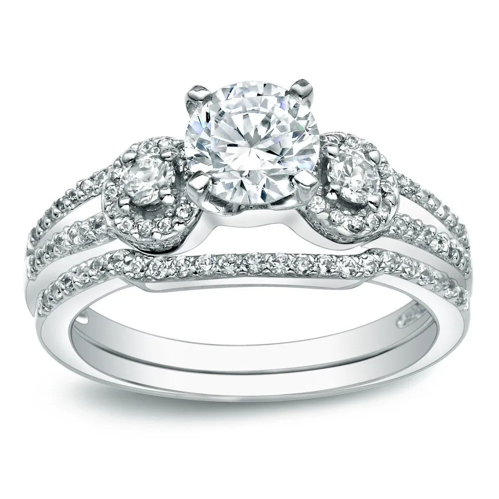 Auriya 14k Gold 1ctw Round 3-stone Diamond Engagement Ring Set sold by Zulily product image thumbnail 4