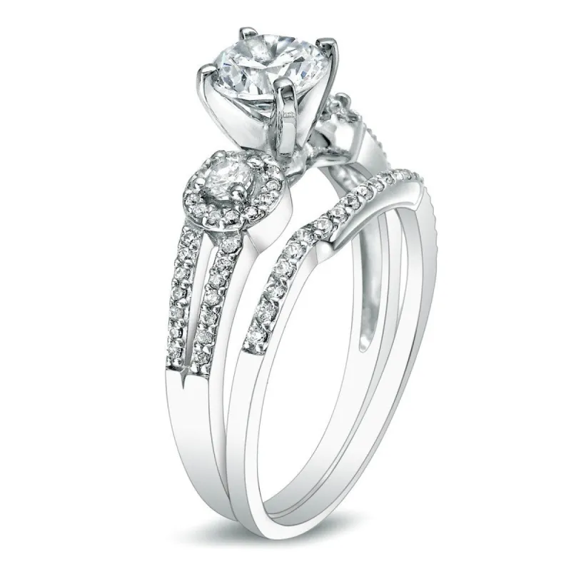 Auriya 14k Gold 1ctw Round 3-stone Diamond Engagement Ring Set sold by Zulily