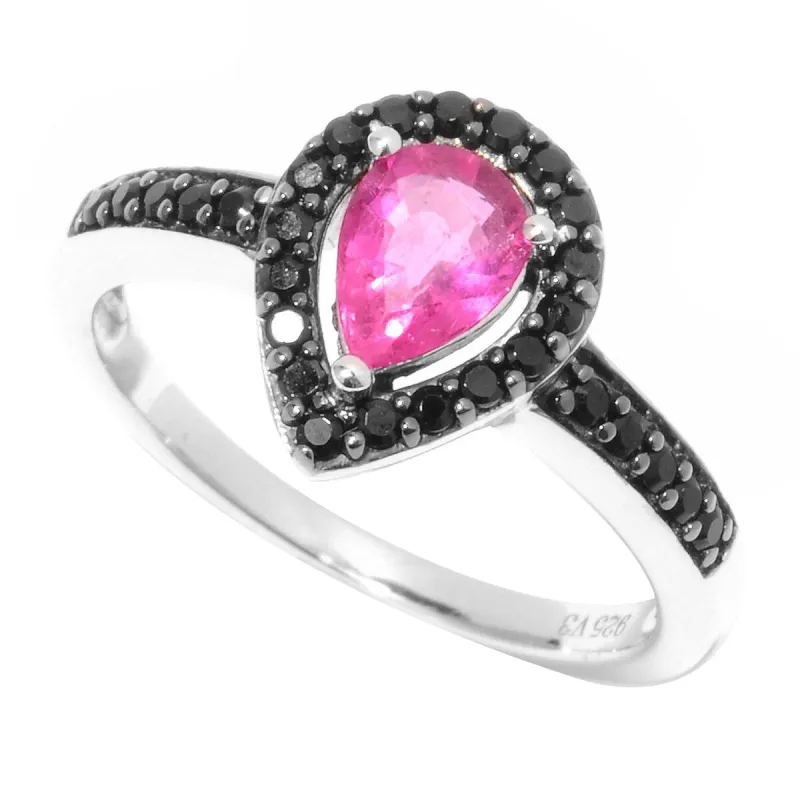 Sterling Silver with Rubellite Tourmaline and Black Spinel Halo Ring sold by Zulily