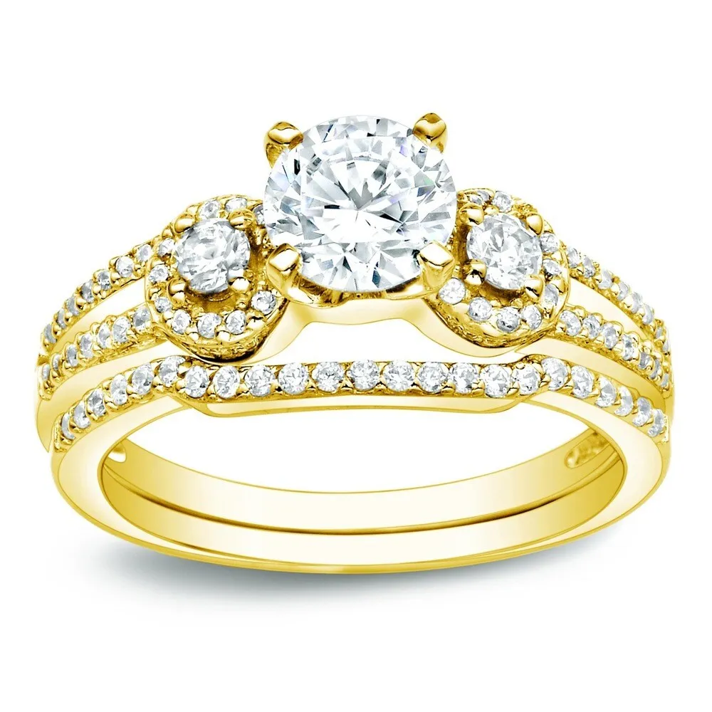 Auriya 14k Gold 1ctw Round 3-stone Diamond Engagement Ring Set sold by Zulily product image thumbnail 5