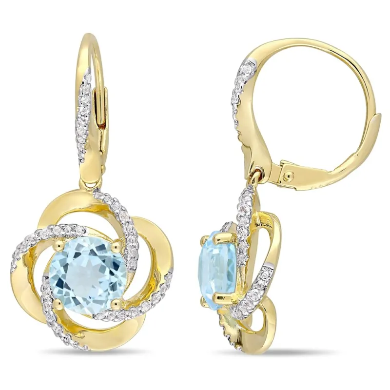 Miadora Yellow Gold Plated Sterling Silver Sky-Blue Topaz and White Topaz Swirl Halo Leverback Earrings sold by Zulily