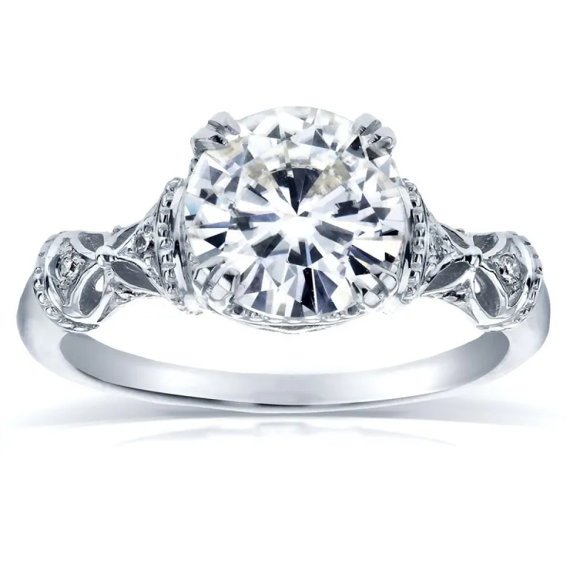 Annello by Kobelli 14k White Gold 1 1/2ct TGW Round-cut Moissanite and Diamond Fancy Art Nouveau Engagement Ring sold by Zulily