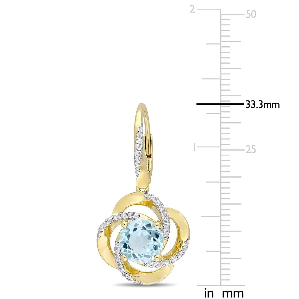 Miadora Yellow Gold Plated Sterling Silver Sky-Blue Topaz and White Topaz Swirl Halo Leverback Earrings sold by Zulily product image thumbnail 2