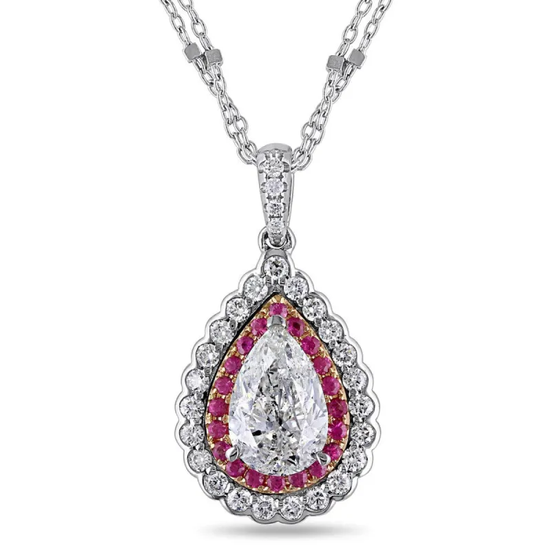 Miadora Signature Collection 14k Gold Pink Sapphire 2ct TDW Diamond Teardrop Necklace sold by Zulily