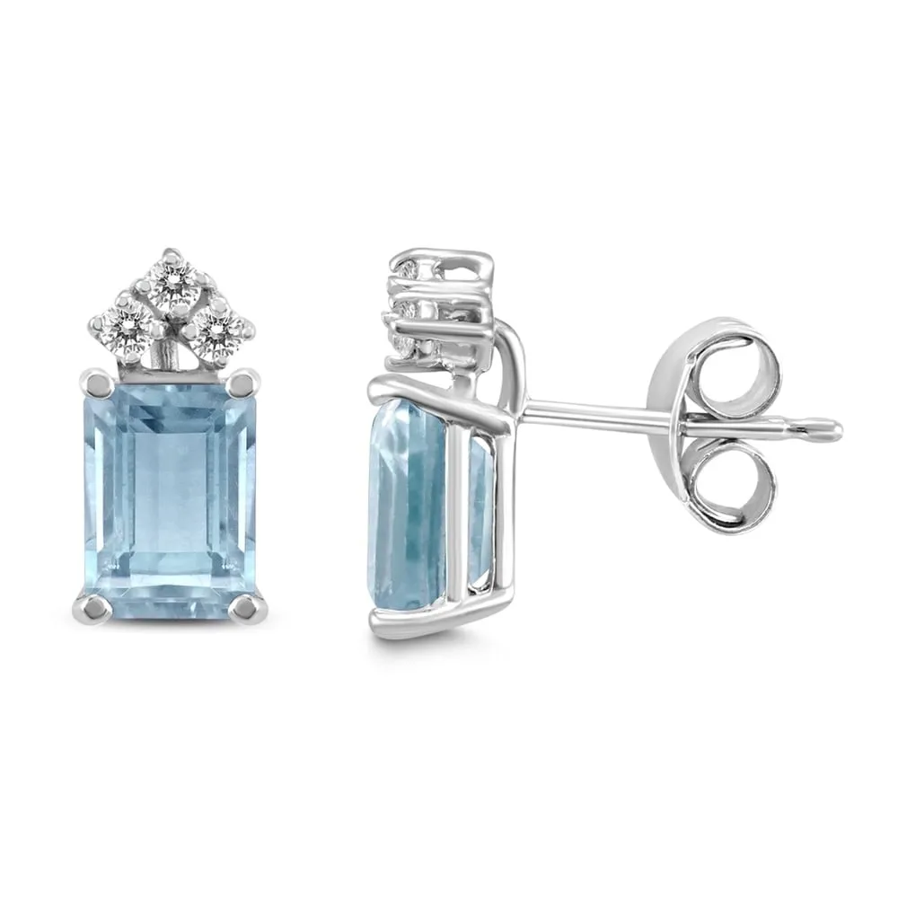 14K White Gold 5x3MM Emerald Shaped Aquamarine and Diamond Earrings sold by Zulily