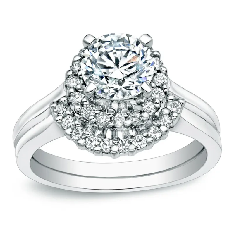 Auriya Nested 1ct TDW Round Diamond Halo Engagement Ring Set Platinum Certified sold by Zulily