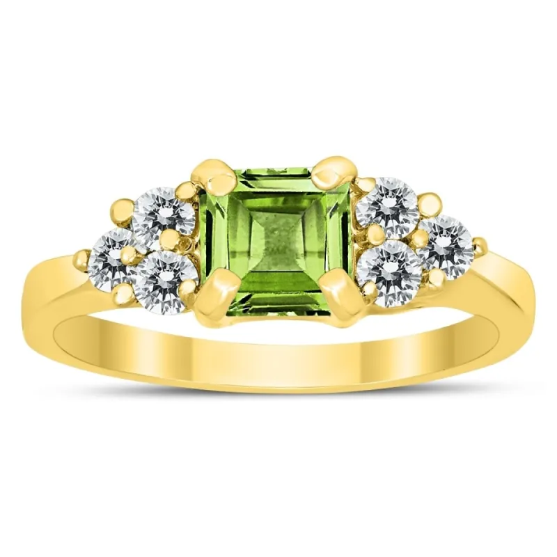 Princess Cut 6X6MM Peridot and Diamond Duchess Ring in 10K Yellow Gold sold by Zulily