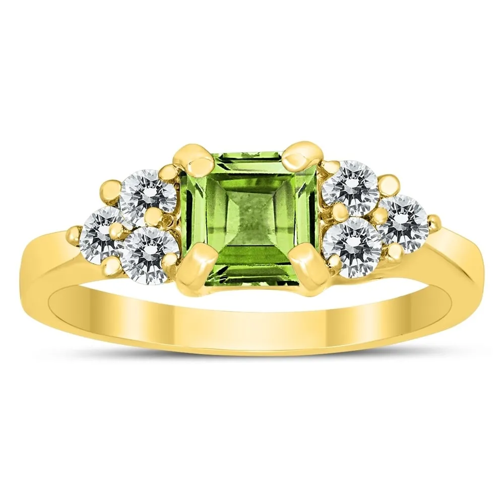 Princess Cut 6X6MM Peridot and Diamond Duchess Ring in 10K Yellow Gold sold by Zulily
