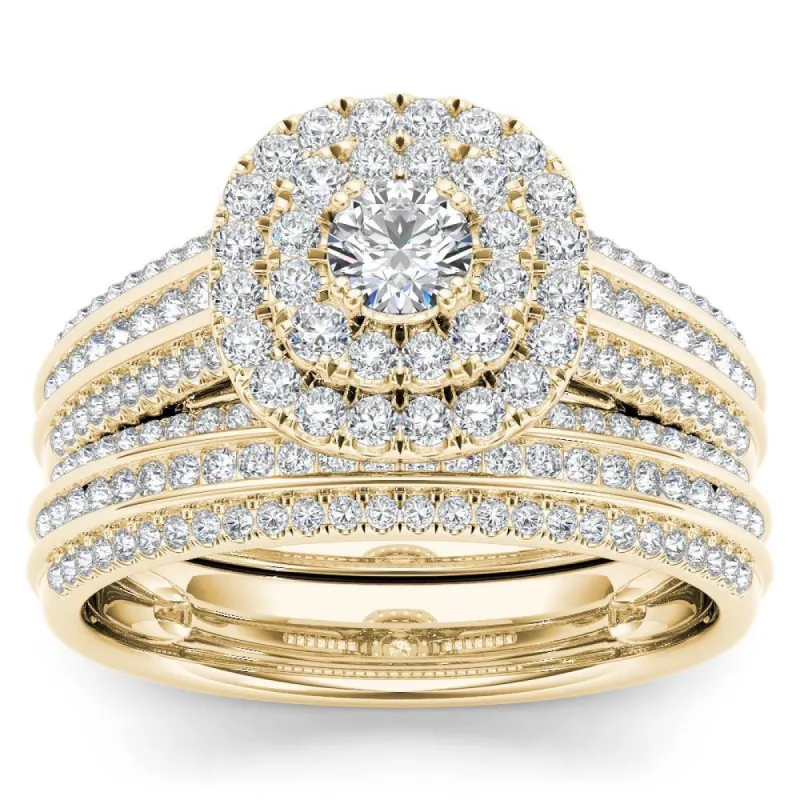 De Couer 10k Yellow Gold 1ct TDW Double Halo Diamond Bridal Set sold by Zulily
